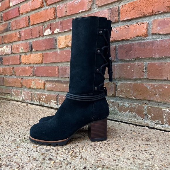 Sorel Farah Black Suede Mid Calf Tassel Boots Size 7 - Picture 2 of 10